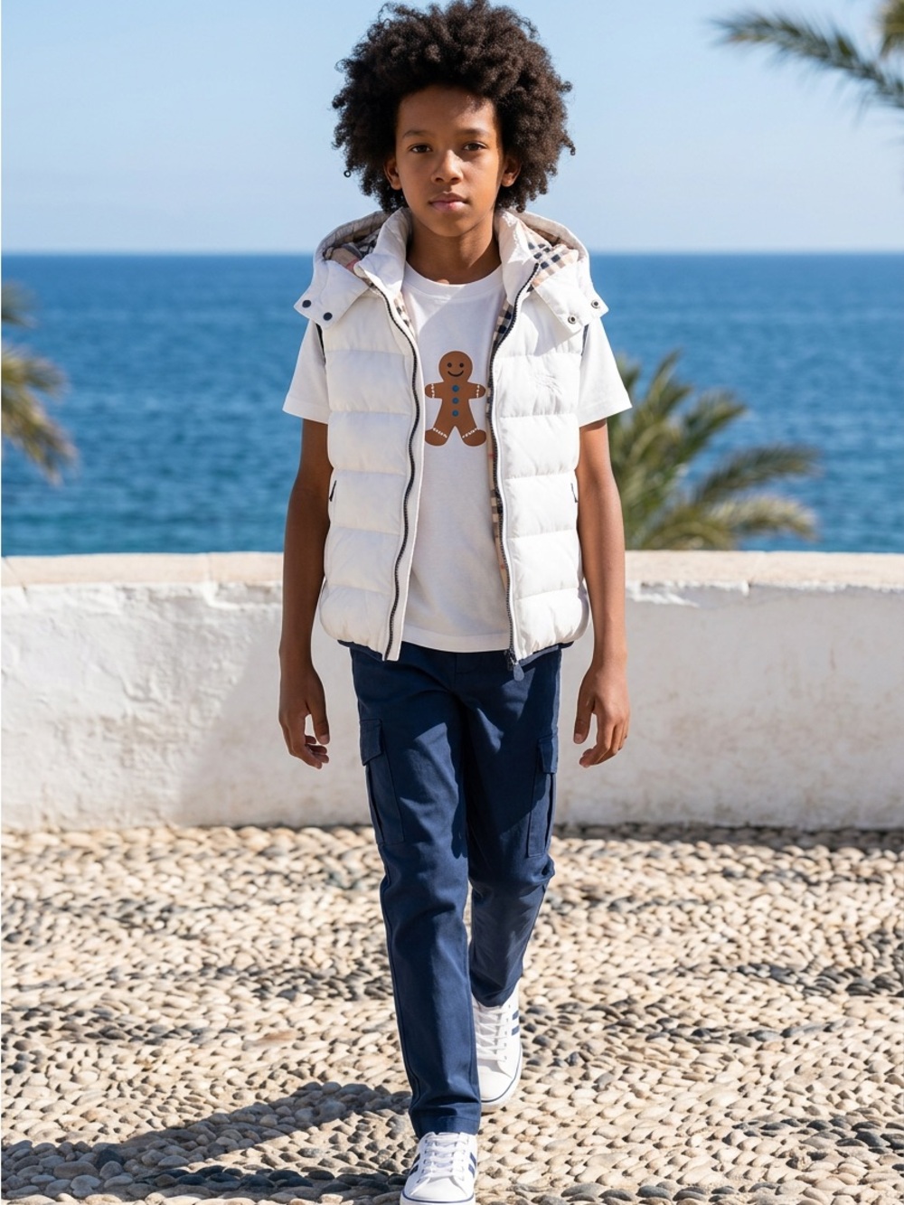 Burberry White Quilted Hooded Kids Vest with Signature Check Lining